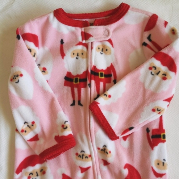 carter's pink santa fleece zipper footie sleeper pajamas 6 months baby girl - Picture 2 of 5